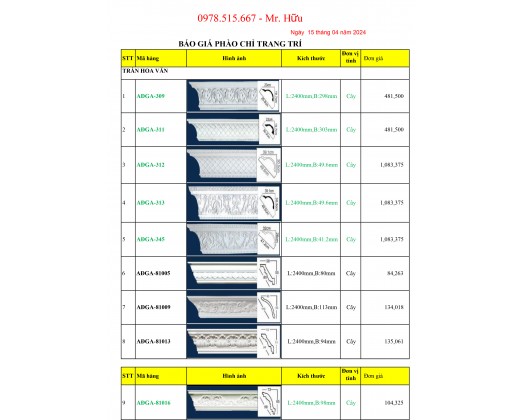 Báo giá phào chỉ trang trí