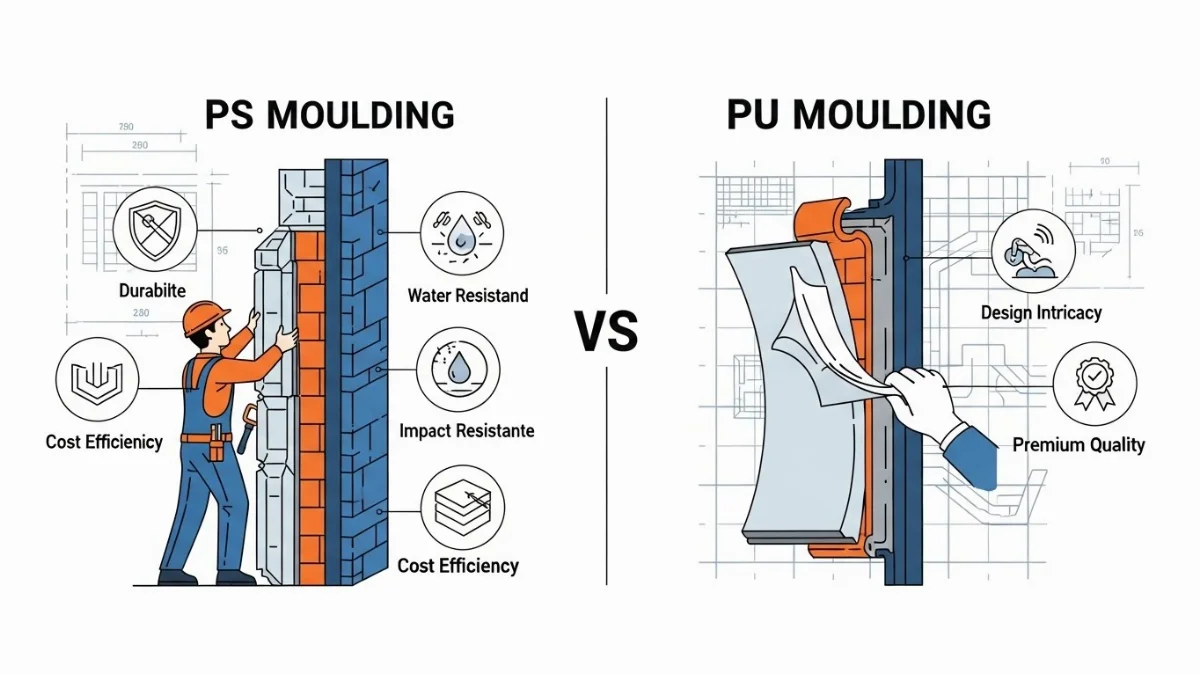Phào chỉ PU với hoa văn tân cổ điển màu vàng đồng
