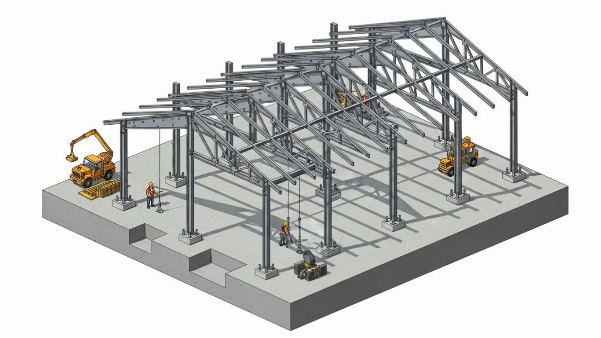 Lắp dựng cột thép vững chắc lên hệ móng công trình