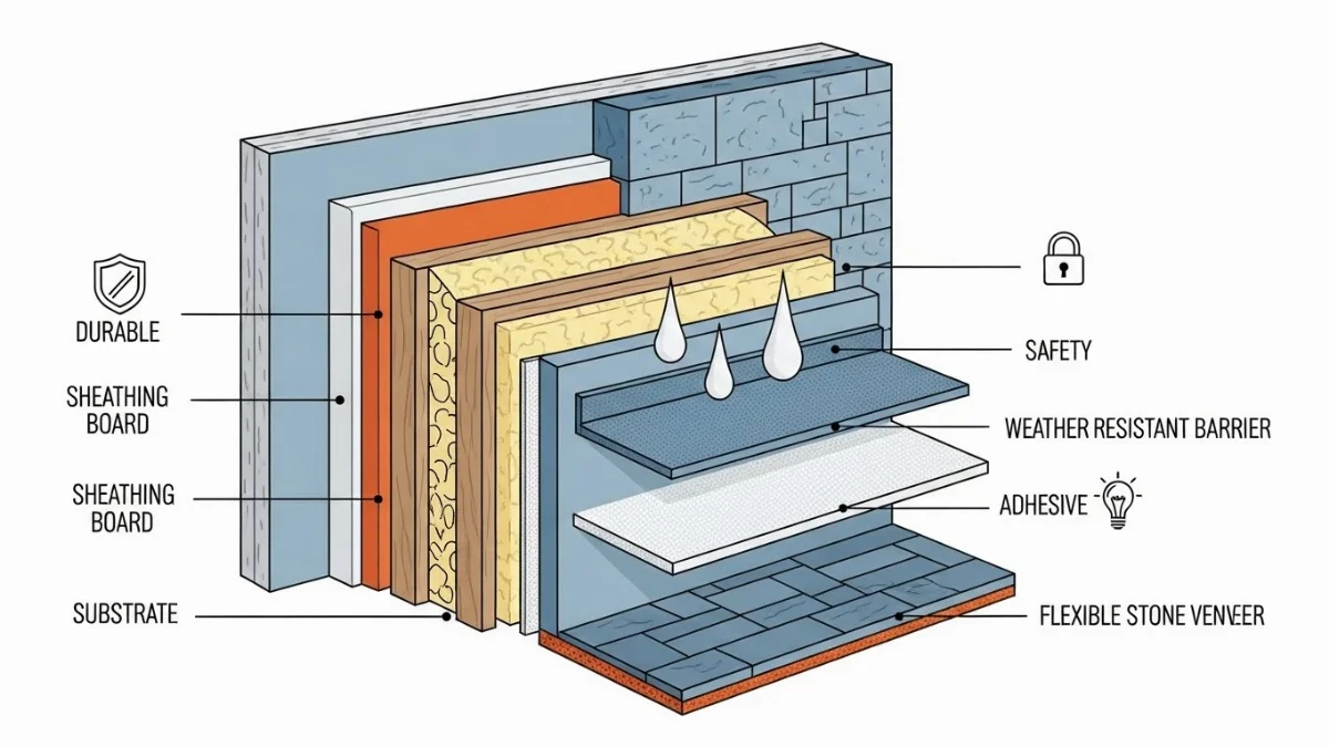 Quá trình thi công dán tấm đá mềm lên bề mặt tường dễ dàng