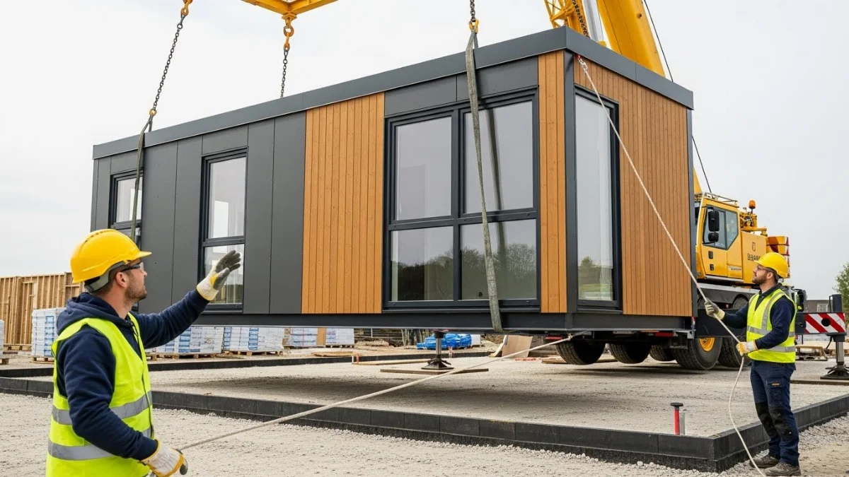 Hình ảnh một căn nhà lắp ghép hiện đại với kiến trúc độc đáo