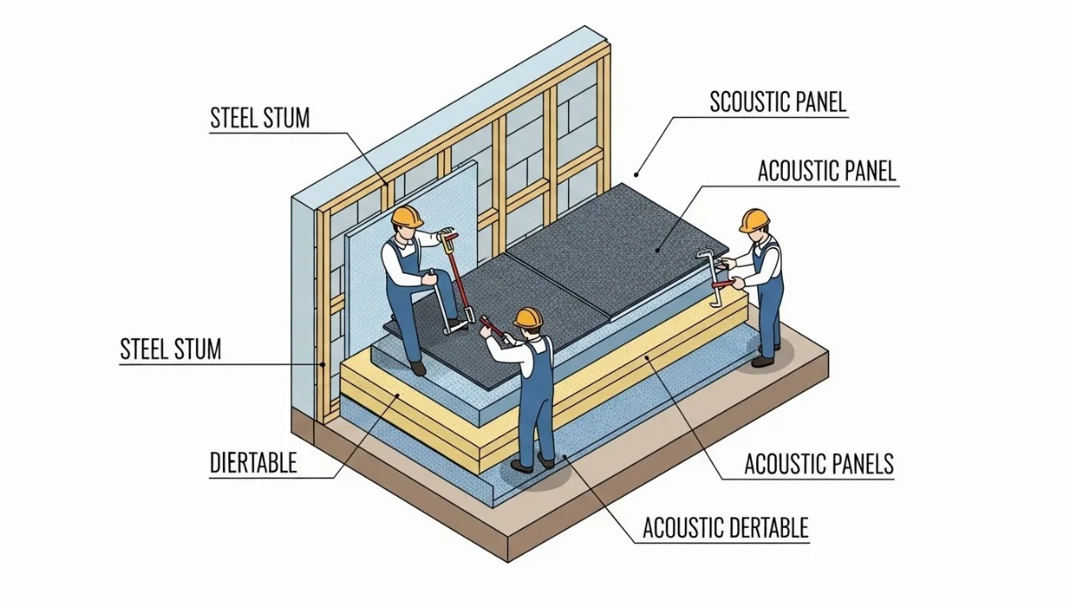 Hình ảnh các bước lắp đặt tấm tiêu âm lên tường một cách dễ dàng