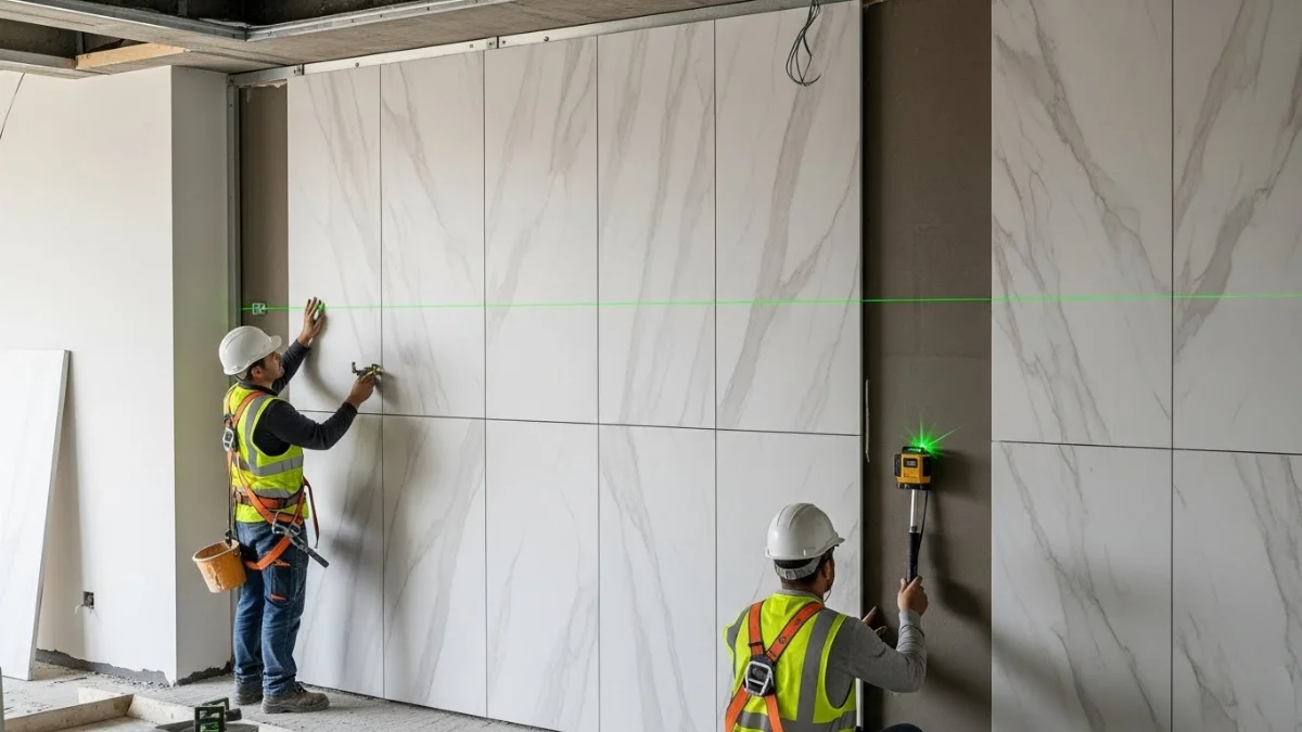 Hình ảnh cận cảnh cấu tạo đa lớp của tấm PVC giả đá