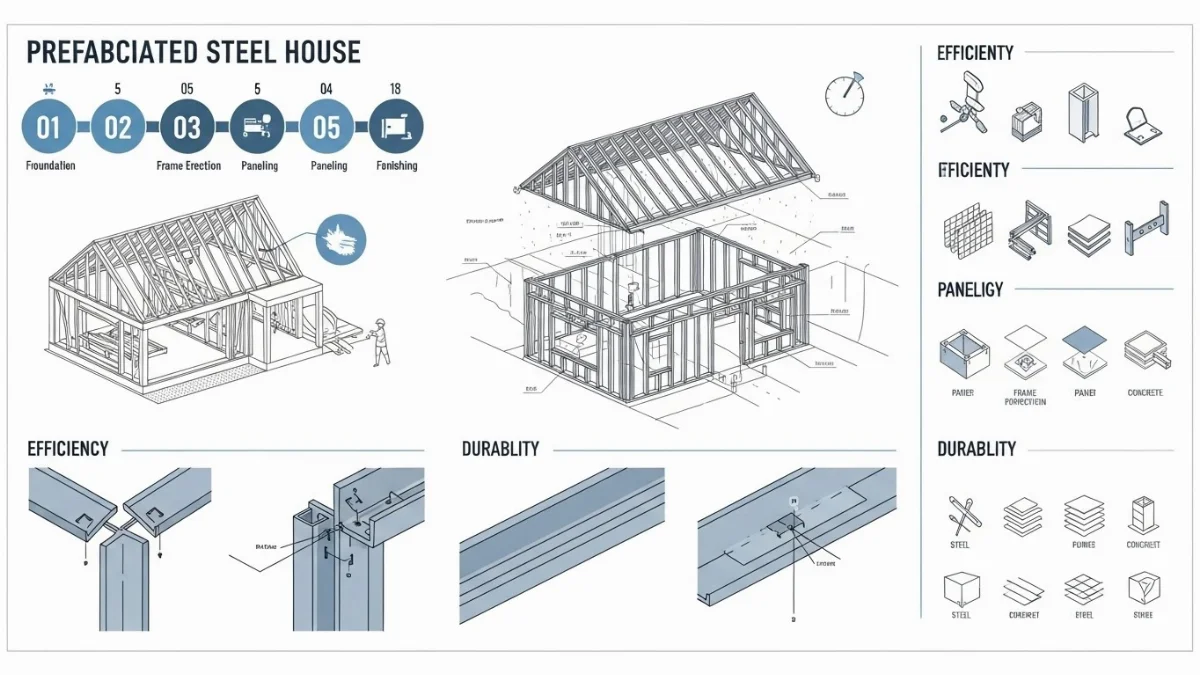 Công nhân đang kiểm tra vật liệu xây dựng nhà tiền chế trước khi lắp đặt