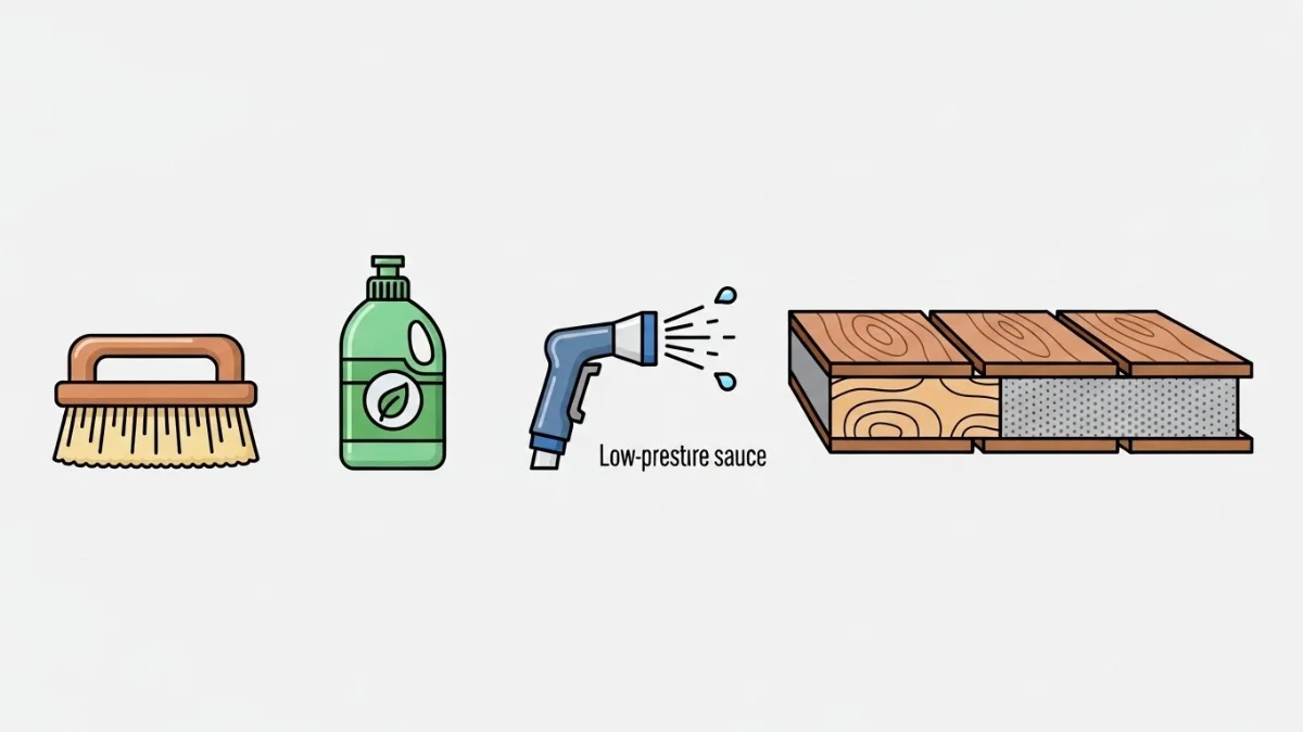 Làm sạch sàn gỗ nhựa ngoài trời bị ố bằng dung dịch chuyên dụng