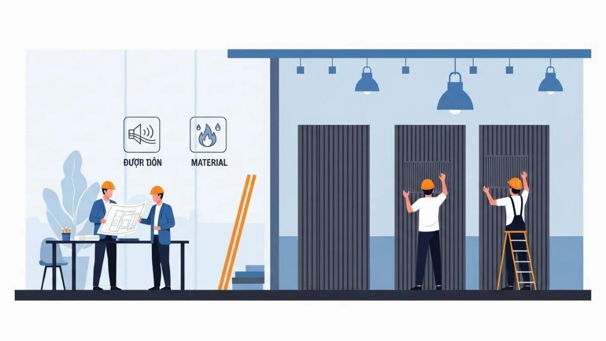 Vách ngăn lam sóng gỗ tự nhiên trang trí không gian mở đẹp