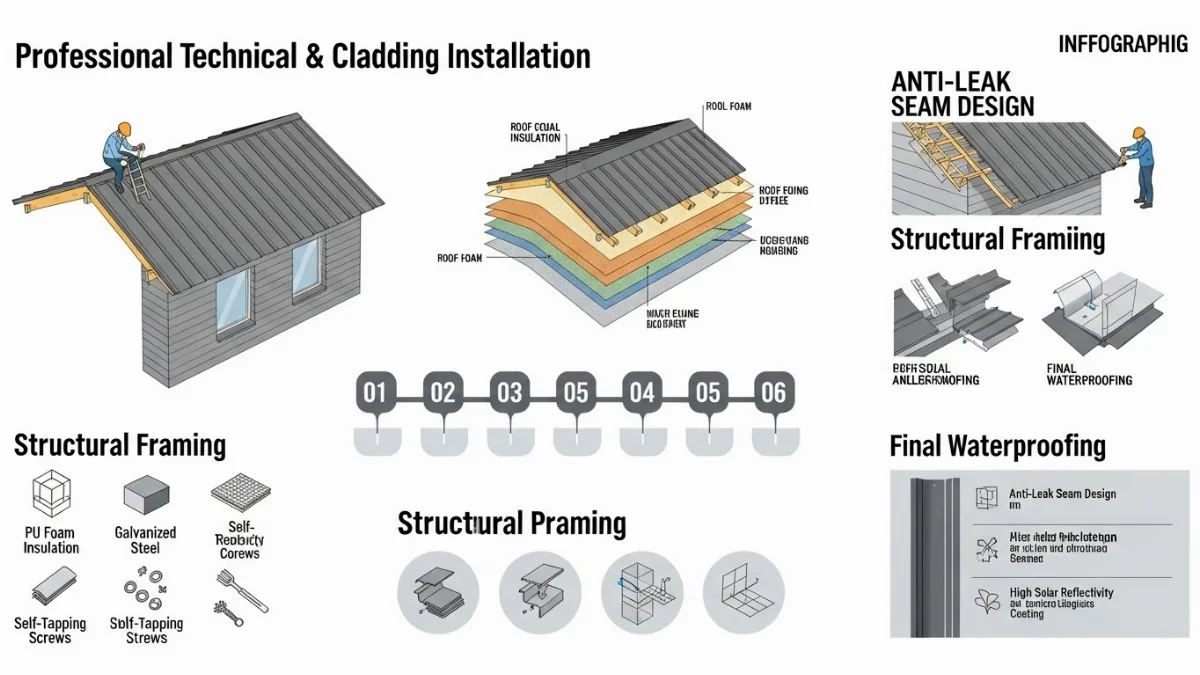 Đội ngũ kỹ thuật viên đang bàn bạc về kế hoạch thi công mái tôn