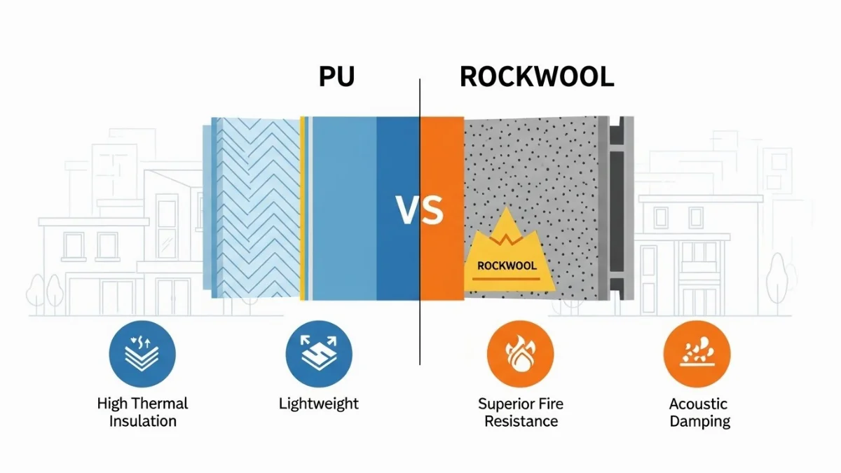 Cận cảnh panel Rockwool chống cháy cách âm hiệu quả