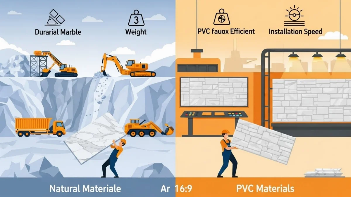 So sánh chi tiết tấm PVC giả đá và đá tự nhiên granite và marble