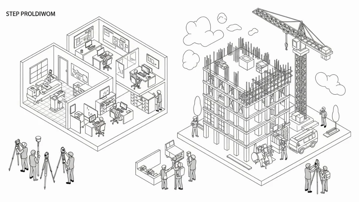 Hình ảnh đội ngũ thi công đang thực hiện dự án xây dựng, giám sát chặt chẽ