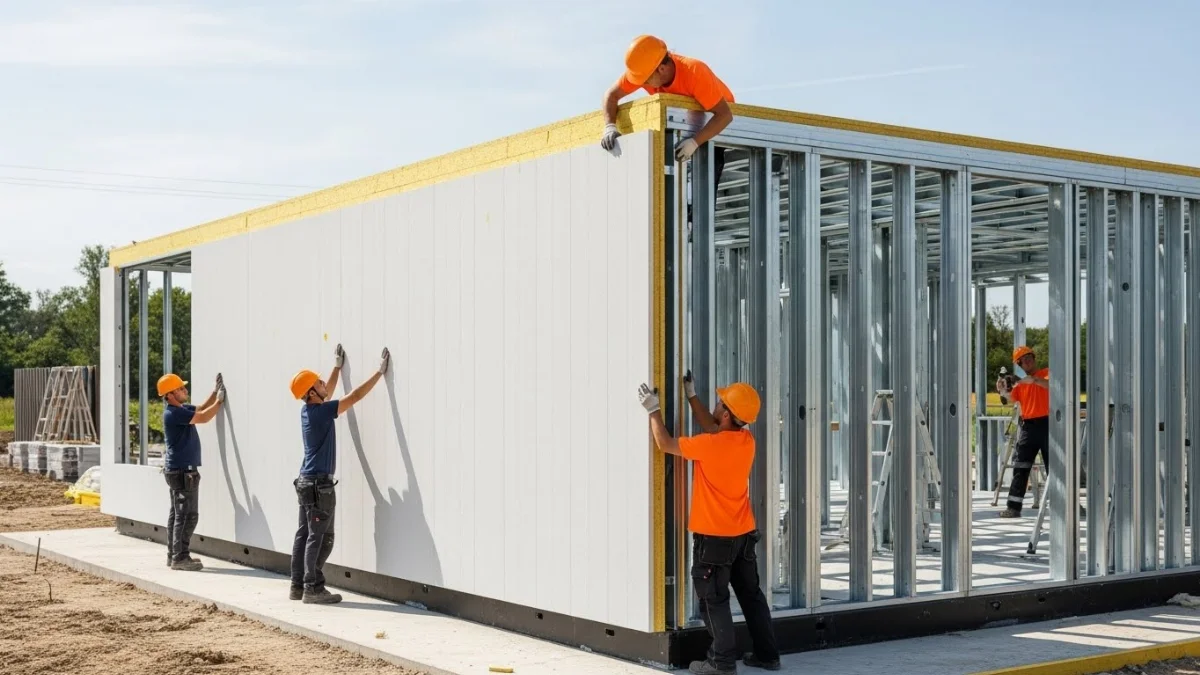 Hình ảnh nhà lắp ghép bằng panel kiên cố trên nền đất vững chắc