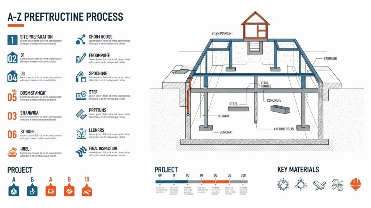 Minh họa các loại vật liệu và máy móc cần thiết cho việc thi công móng nhà