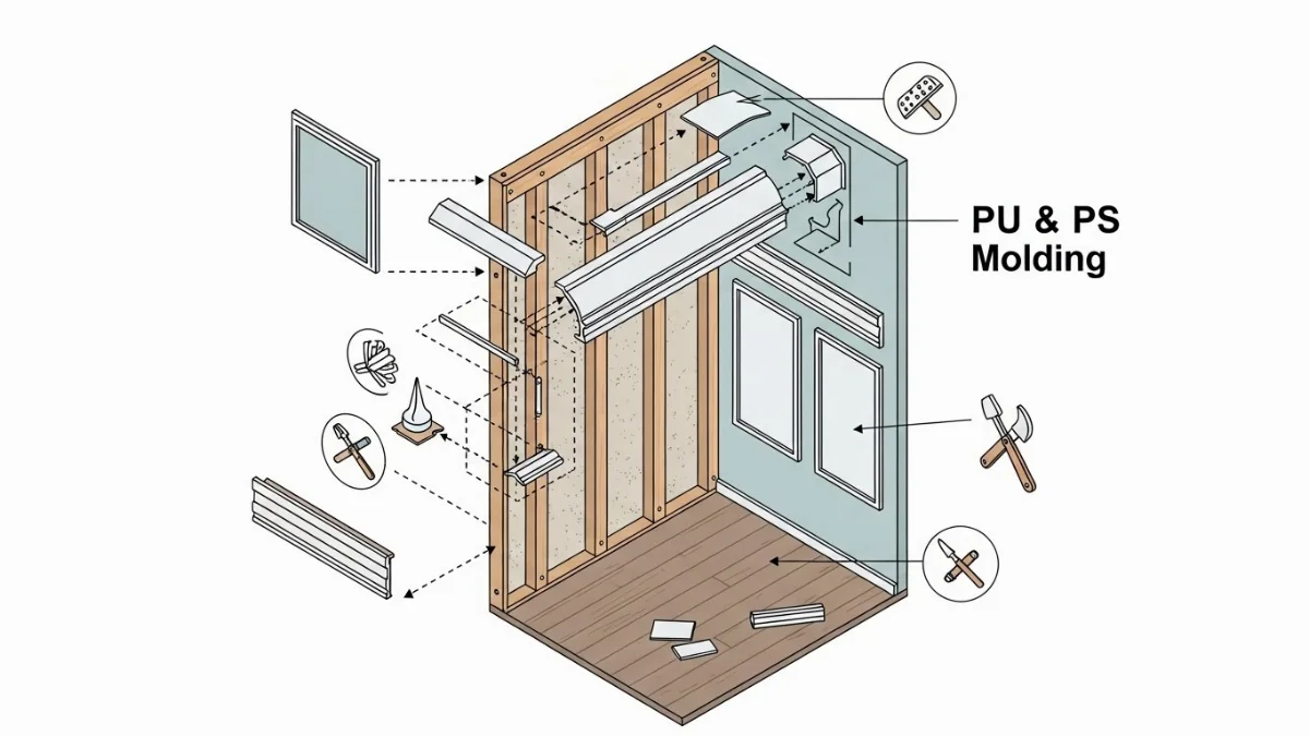 Thi công phào chỉ tường PU PS chuyên nghiệp, nhanh chóng.
