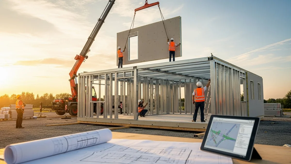 Mẫu nhà tiền chế 1 tầng hiện đại với sân vườn rộng rãi và kiến trúc độc đáo