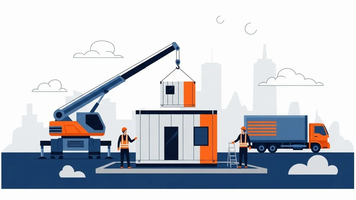 Công trình nhà tiền chế đang trong quá trình lắp dựng khung thép tại công trường