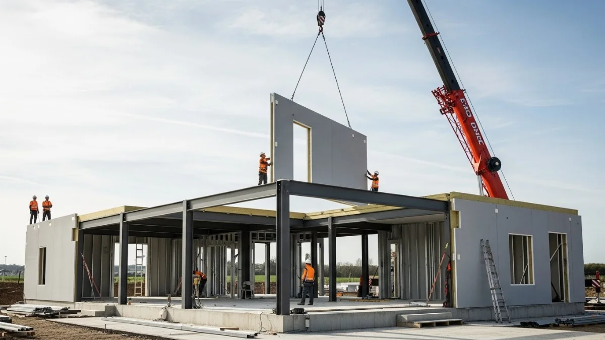 Công trình nhà tiền chế hiện đại với kết cấu thép vững chắc và đẹp mắt