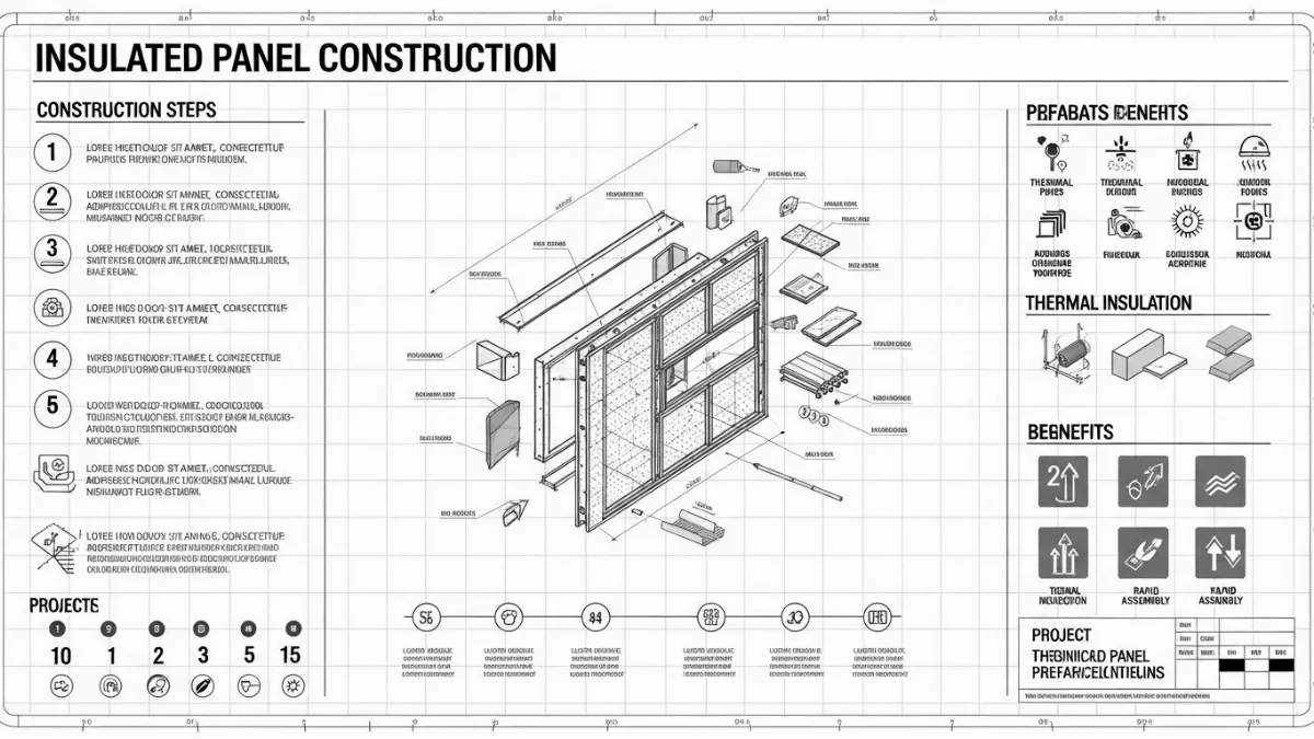 Hình ảnh công nhân đang thi công lắp đặt tấm panel cách nhiệt cho một công trình nhà xưởng