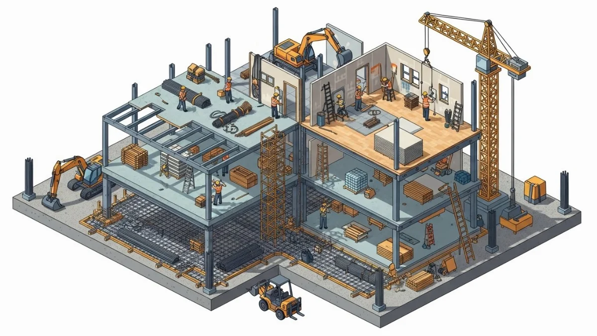 Kỹ sư giám sát đang kiểm tra chất lượng thi công phần thô của công trình
