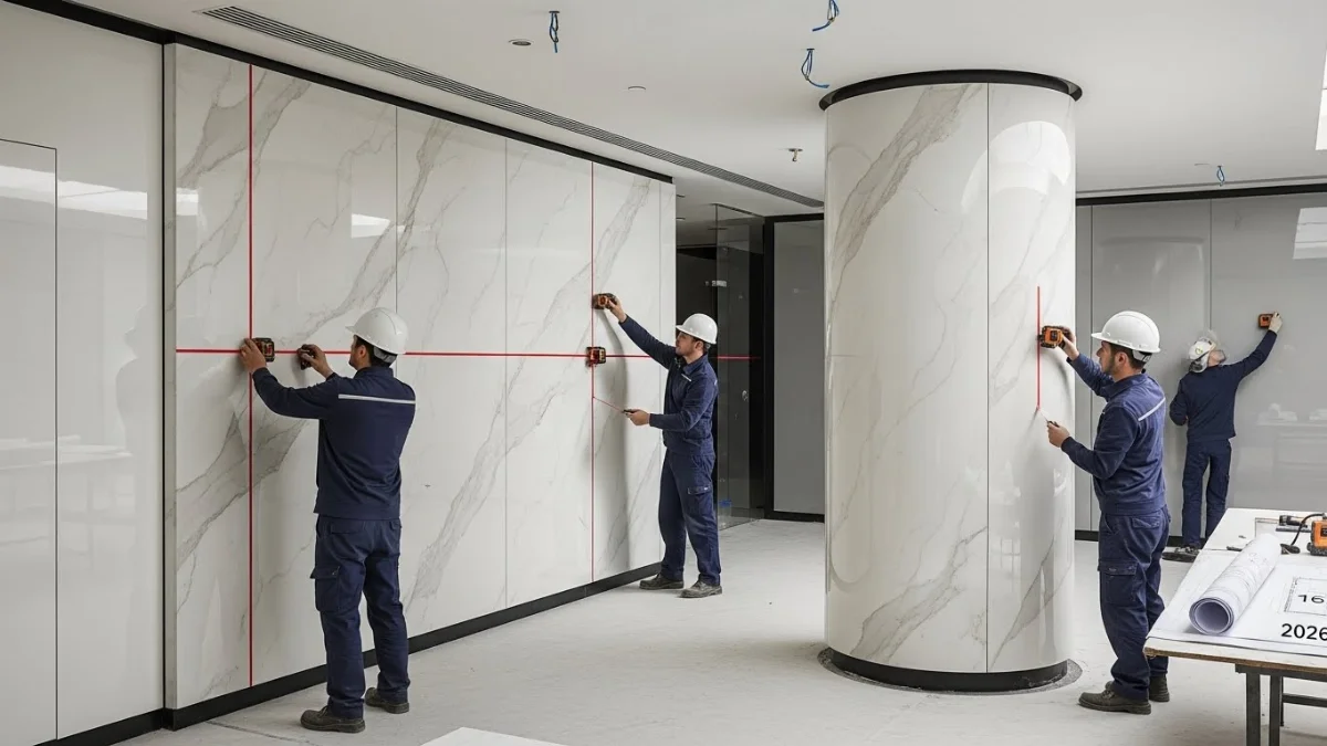 Ốp tường PVC giả đá phòng khách hiện đại, sang trọng