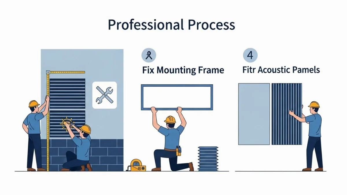 Hình ảnh người thợ đang thi công tấm tiêu âm dán tường chuyên nghiệp