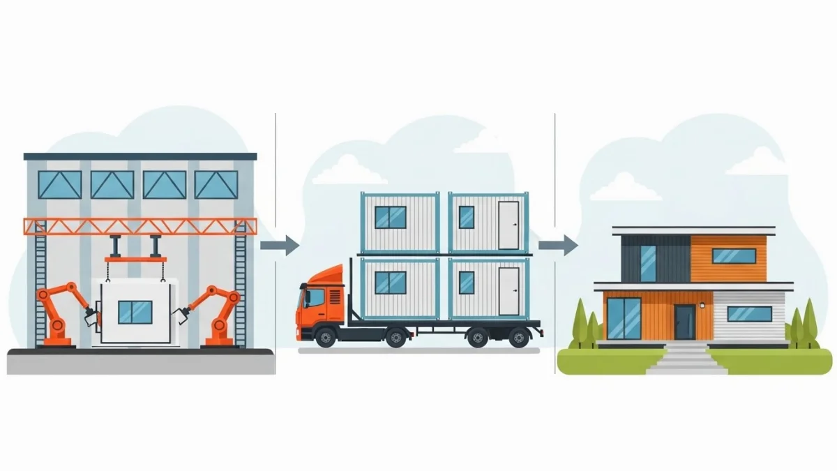 Thiết kế nhà tiền chế sân vườn hiện đại với nhiều cây xanh