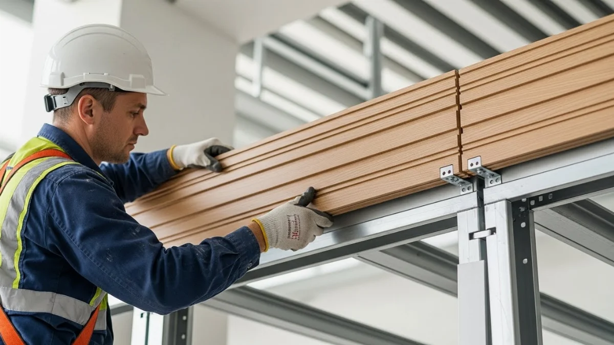 Lam sóng ốp tường phòng khách hiện đại với vân gỗ sang trọng