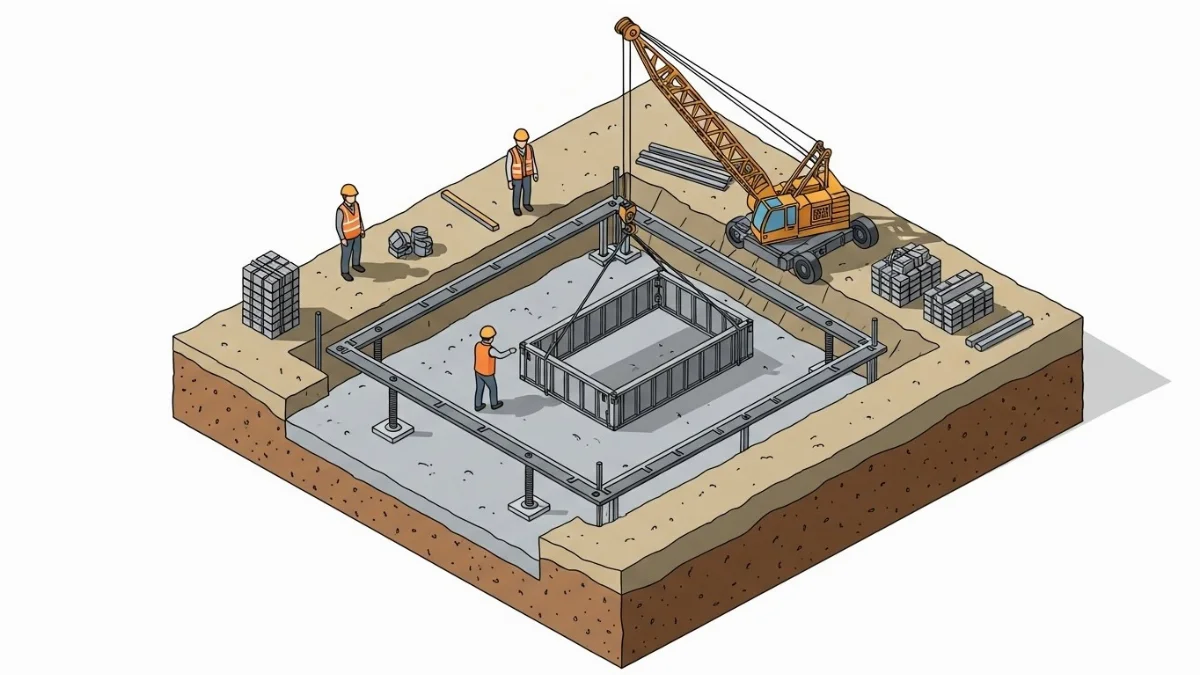 Một kỹ sư đang giám sát chặt chẽ quá trình đổ bê tông móng nhà tiền chế