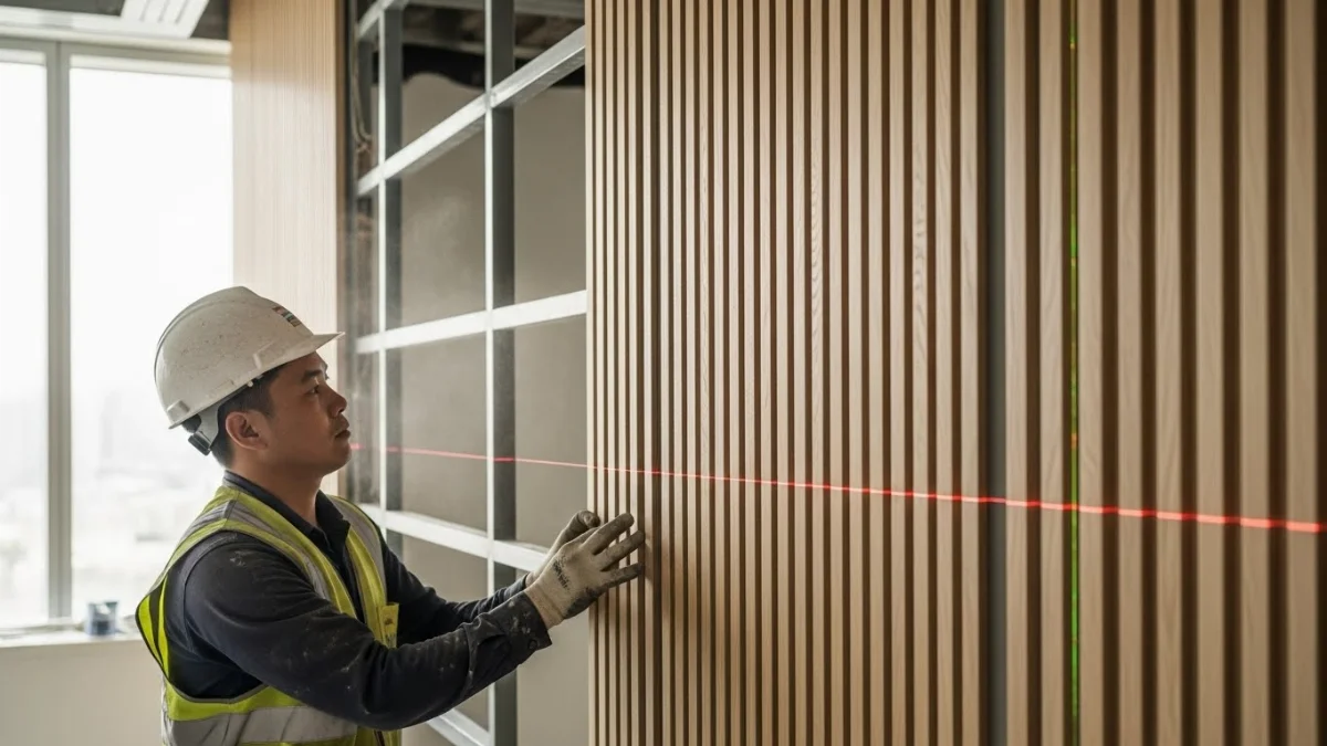 Vách tivi ốp lam sóng nhựa giả gỗ hiện đại cho phòng khách