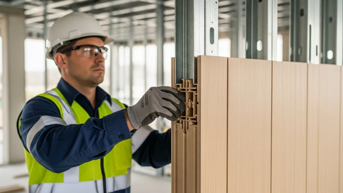 Tấm ốp tường gỗ nhựa composite màu sắc trang nhã, tạo điểm nhấn cho phòng khách hiện đại