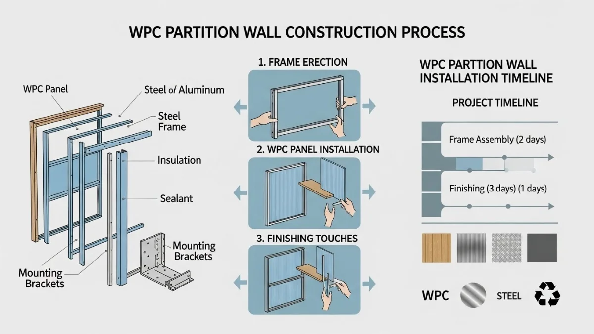 Hình ảnh cận cảnh quy trình thi công vách ngăn gỗ nhựa chuyên nghiệp
