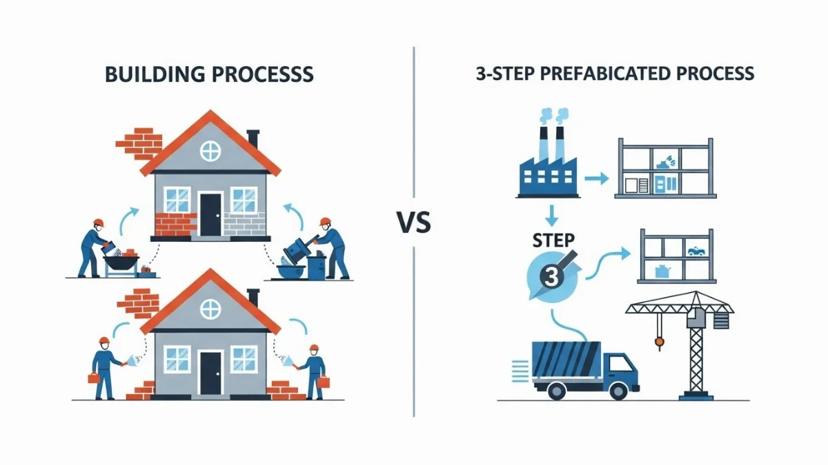 Sự khác biệt rõ ràng giữa quy trình xây dựng nhà truyền thống và nhà tiền chế