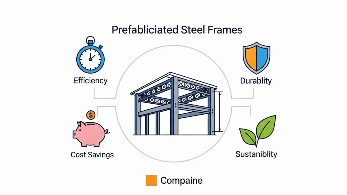 Một nhà xưởng khung thép tiền chế đang được lắp ghép nhanh chóng tại công trường xây dựng