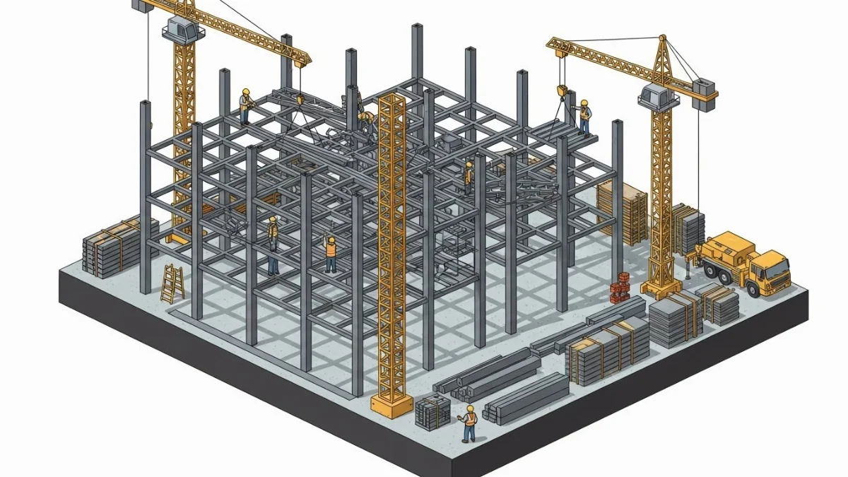 Công nhân tuân thủ an toàn lao động xây dựng trên cao