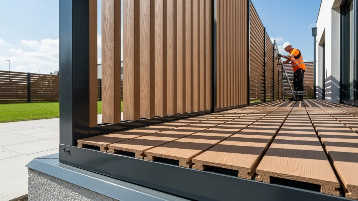 Sàn gỗ nhựa ngoài trời cho ban công biệt thự hiện đại