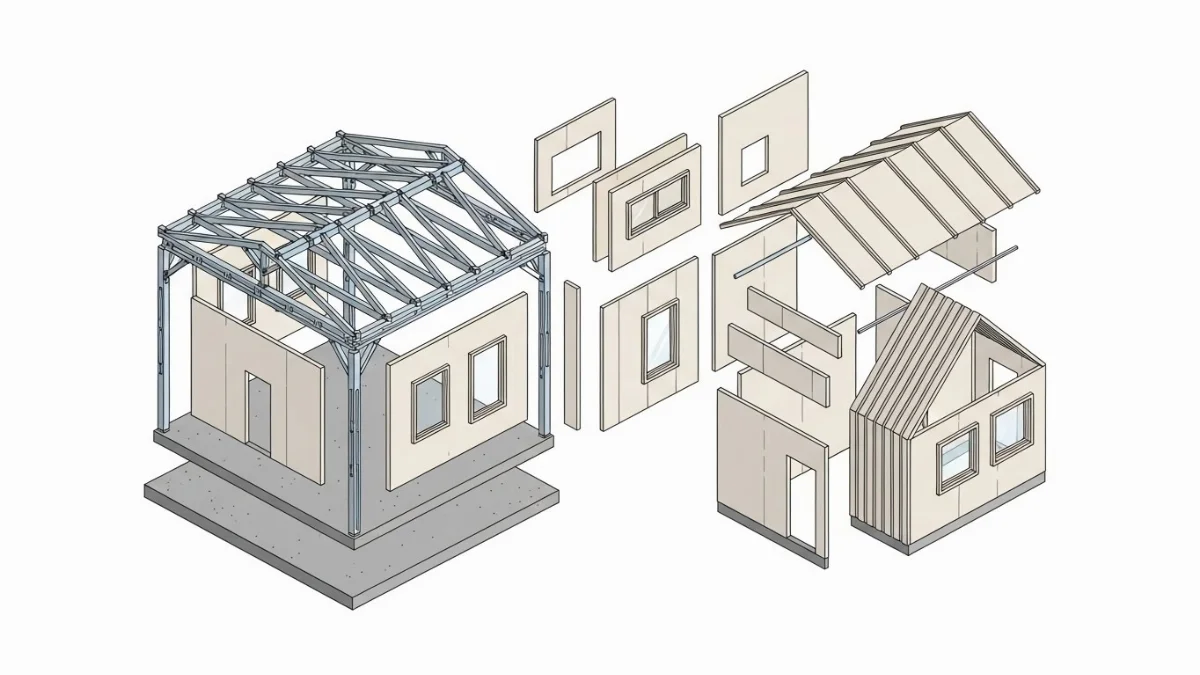 Phối cảnh nội thất hiện đại và tiện nghi bên trong một ngôi nhà panel
