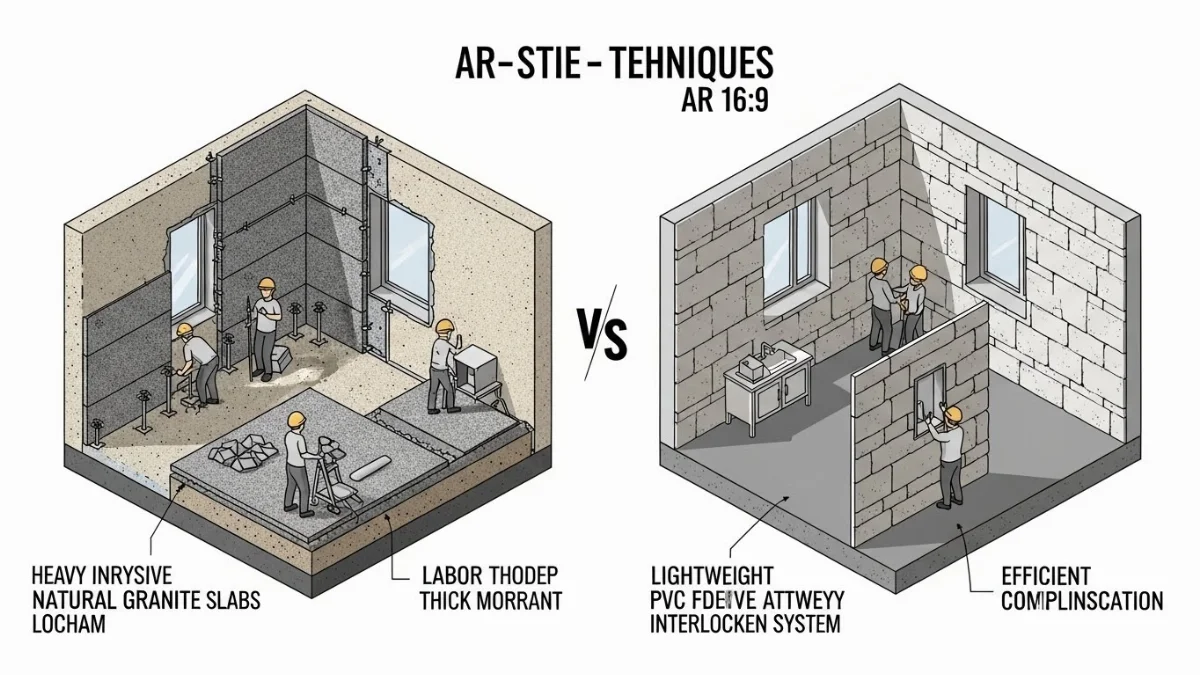 So sánh vật liệu ốp tường PVC giả đá và đá tự nhiên về trọng lượng thi công