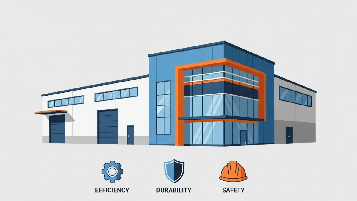 Công nhân đang tiến hành lắp đặt các khung thép của nhà xưởng